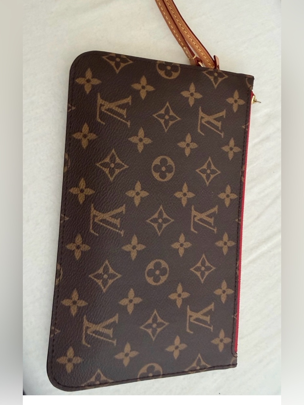 Louis Vuitton Monogram Canvas Wristlet in Brown with Red Trim
